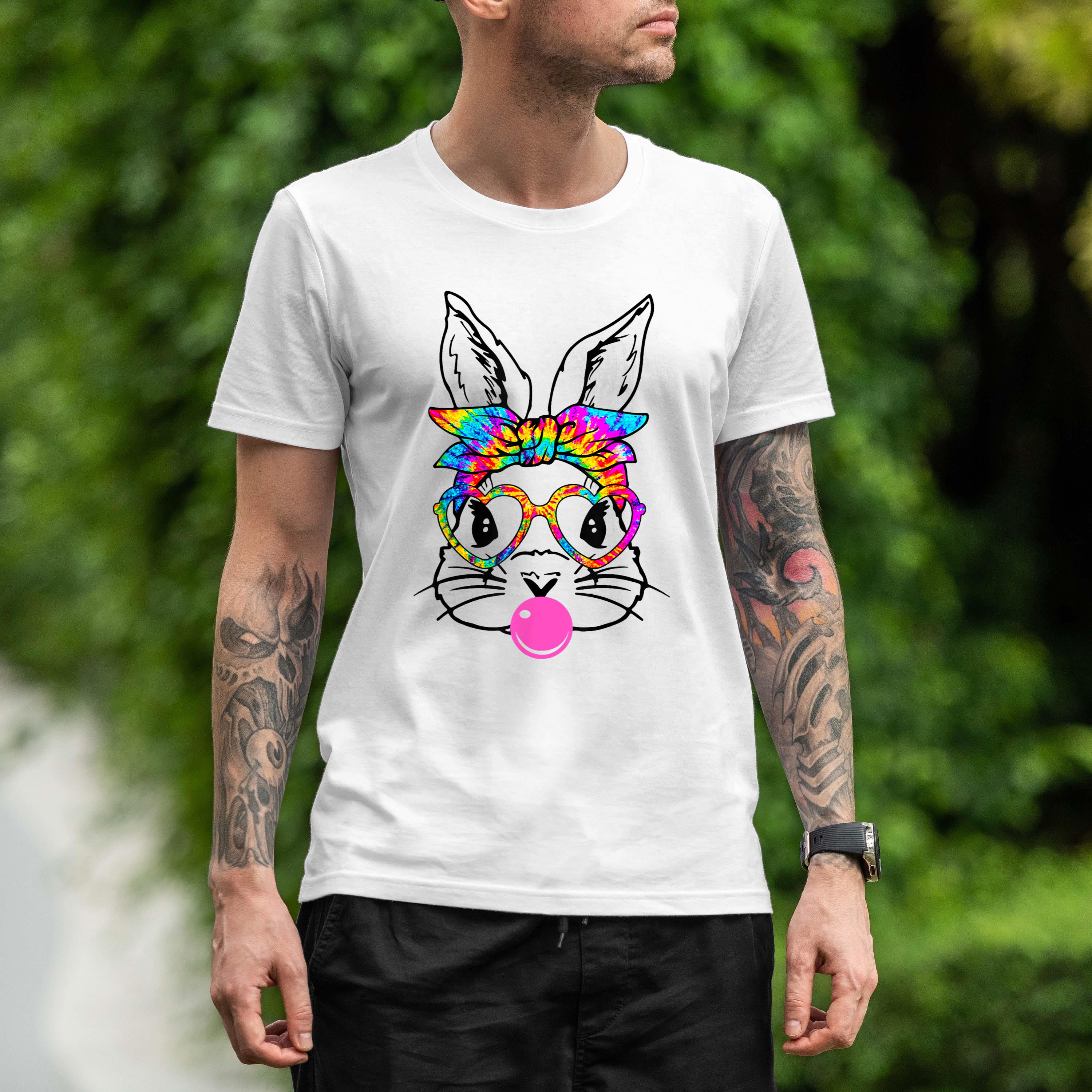 Cute Bunny With Bandana Heart Glasses Bubblegum Easter Day Shirt 